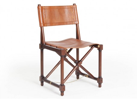 Safari foldable chair in mahogany wood and leather 