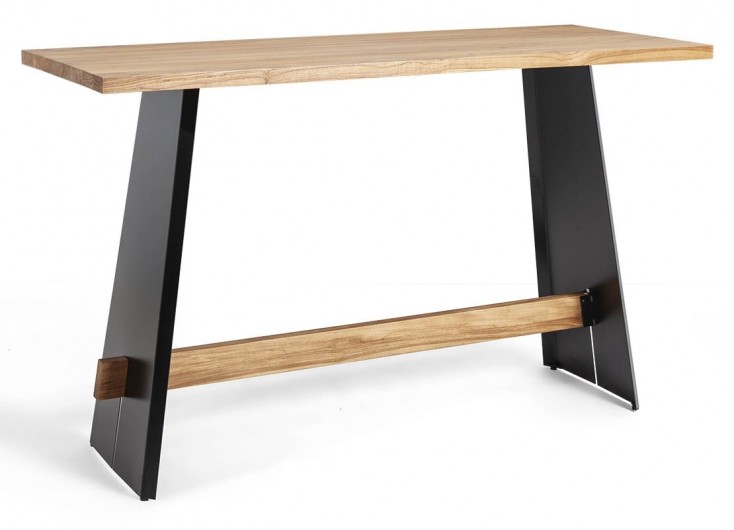 Table de bar côte à côte teck et métal - longueur 180cm et profondeur 50cm