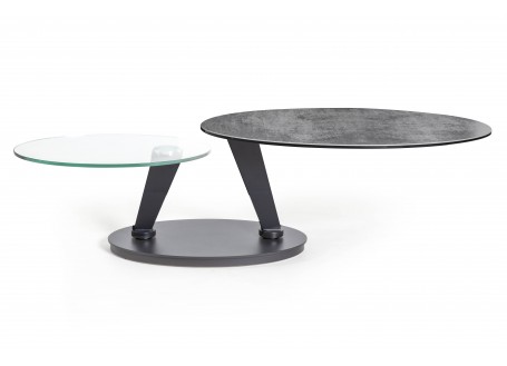Ovalia extendable coffee table - glass and stone like ceramic