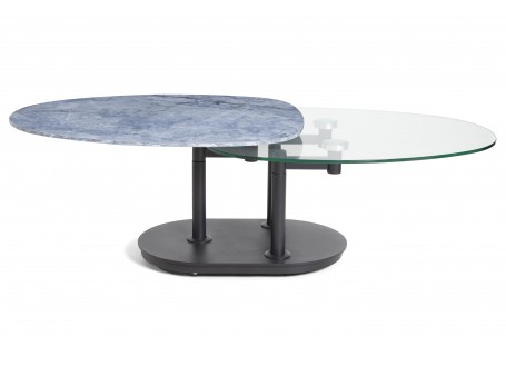 Oletta extendable coffee table - glass and blue marble ceramic