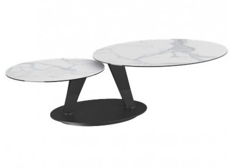 Ovalia extendable coffee table - glass and stone like ceramic