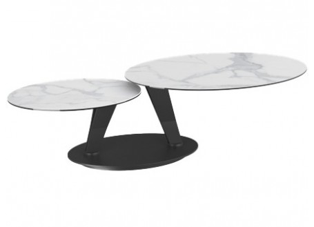Table basse extensible Ovalia - plateau céramique marbre blanc