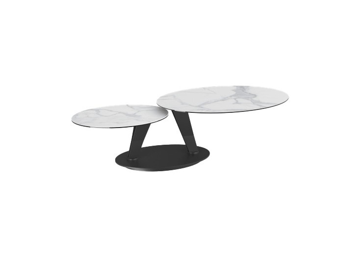 Ovalia extendable coffee table - glass and stone like ceramic