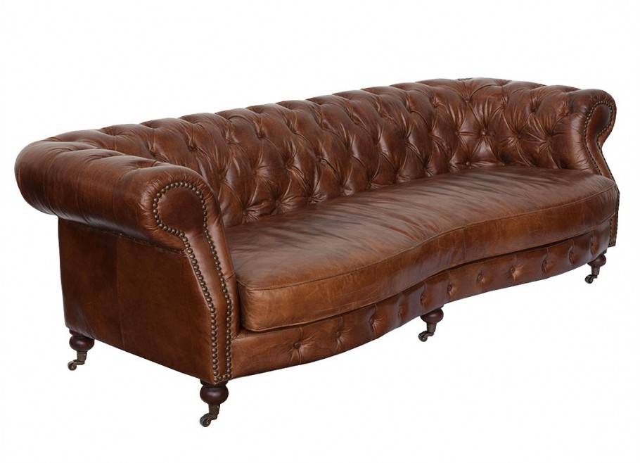 Chesterfield sofa "Zola", 3 seaters - Brown leather