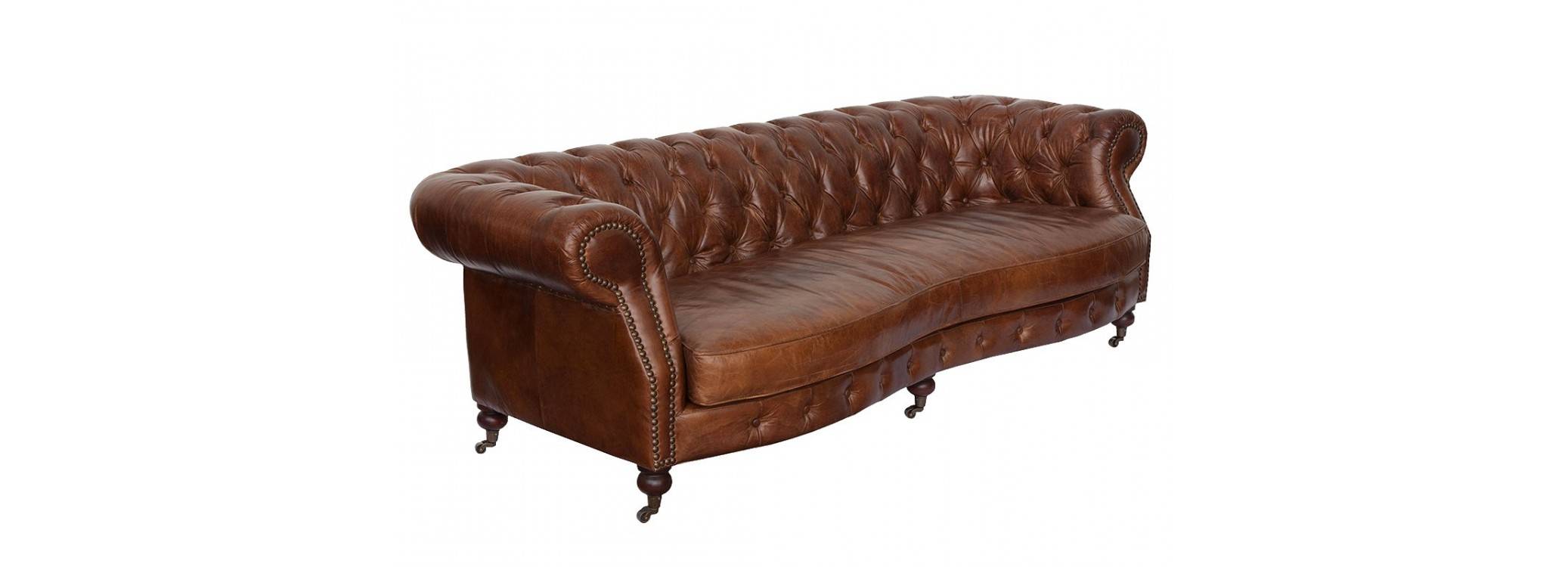 Chesterfield sofa "Zola", 3 seaters - Brown leather