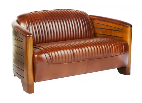 Pirogue settee in brown leather