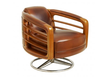 Riviera swivel armchair - Brown leather