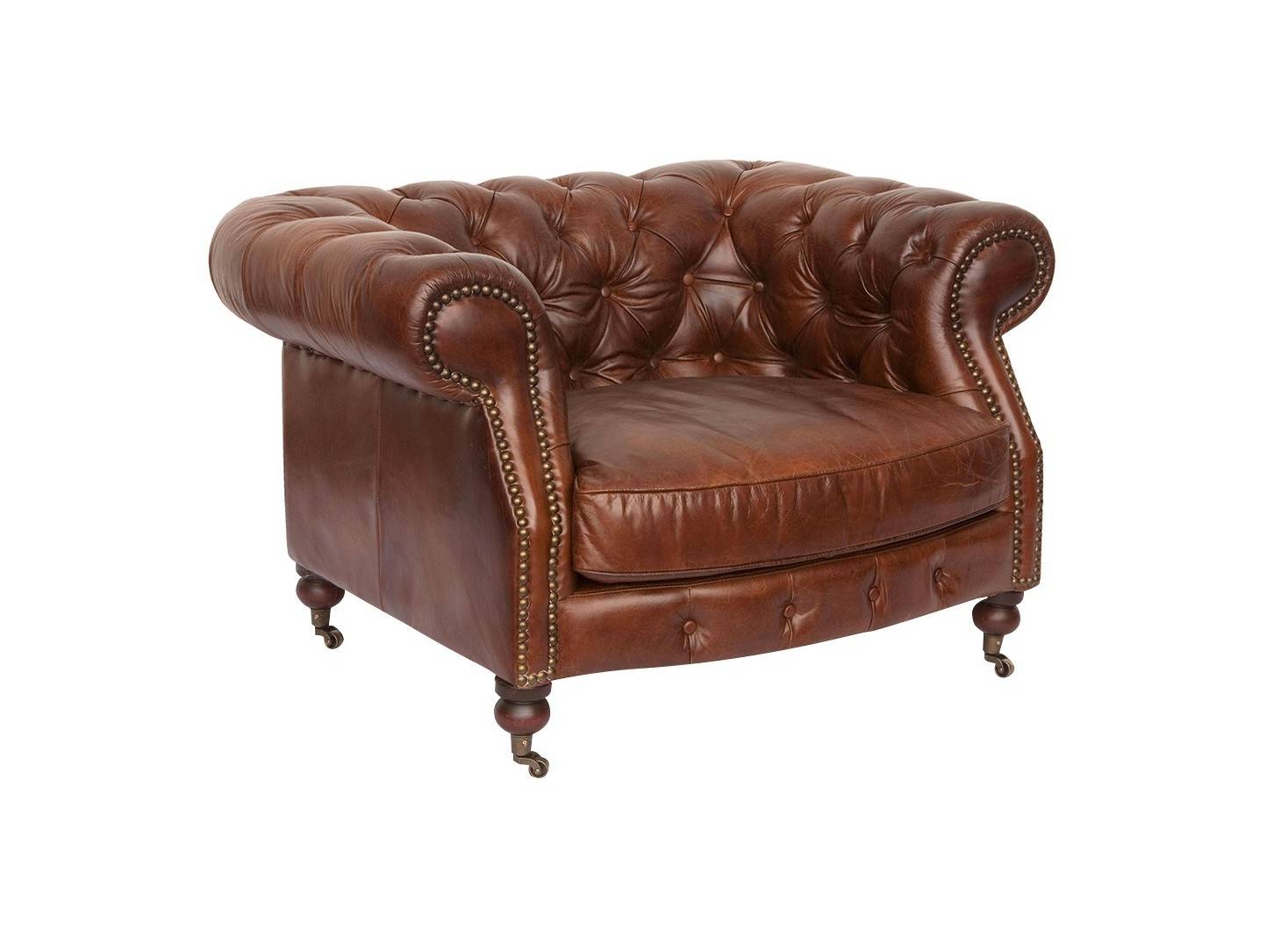 Chesterfield armchair in brown leather 