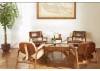 Fauteuil club Berfen - Tissu beige et finition noyer
