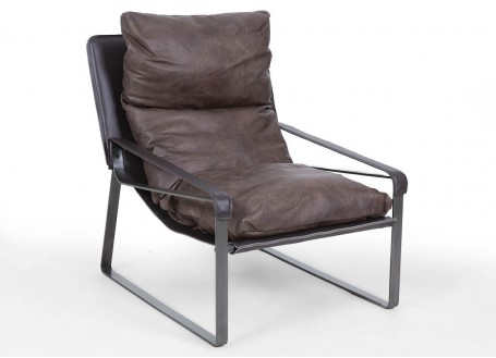 Fauteuil confort en cuir caramel et métal