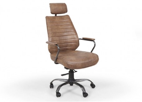 Fauteuil de bureau cuir caramel et métal - H114 cm