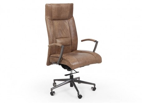 Fauteuil de bureau cuir caramel vintage et métal - H111 cm