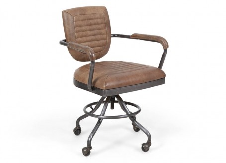 Fauteuil de bureau cuir caramel vintage - H84 cm