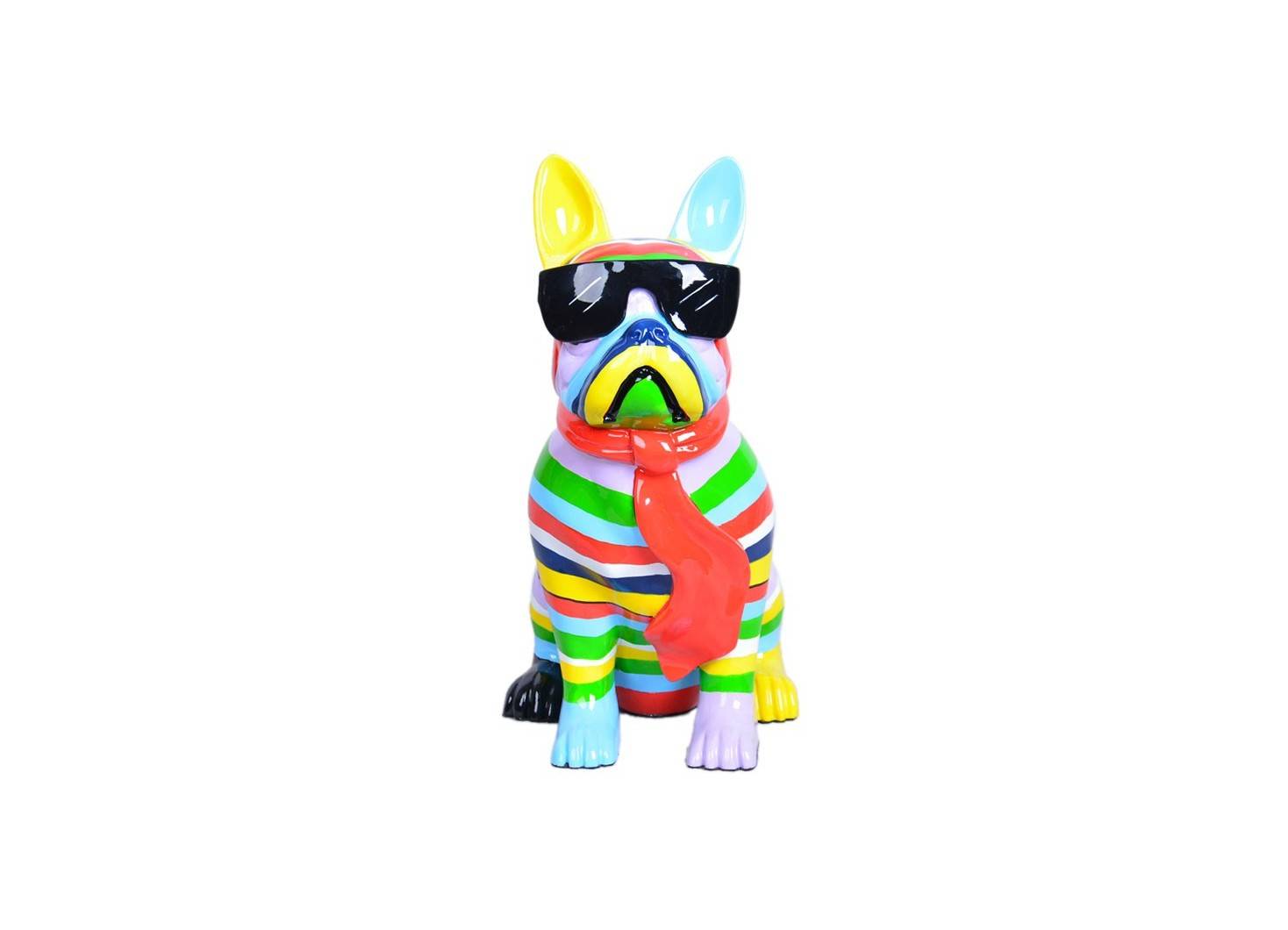 Chien Bouledogue avec cravate et lunettes. Statue en résine 