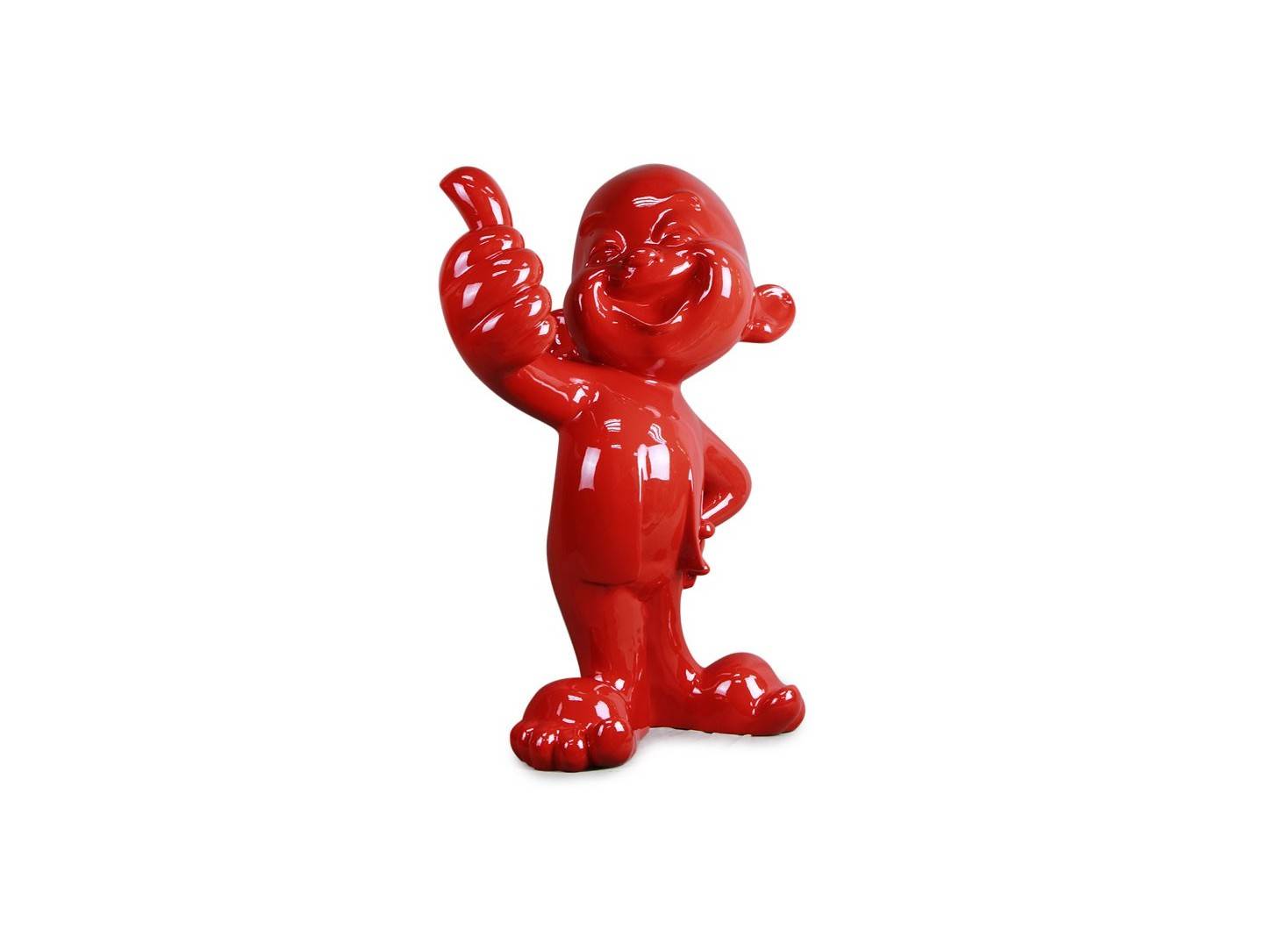 Grande statue bébé rouge souriant et le pouce en l'air