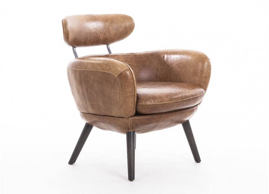 Armchair Rubis - Camel brown leather