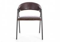 Chaise en cuir marron vintage et métal noir - L56 cm