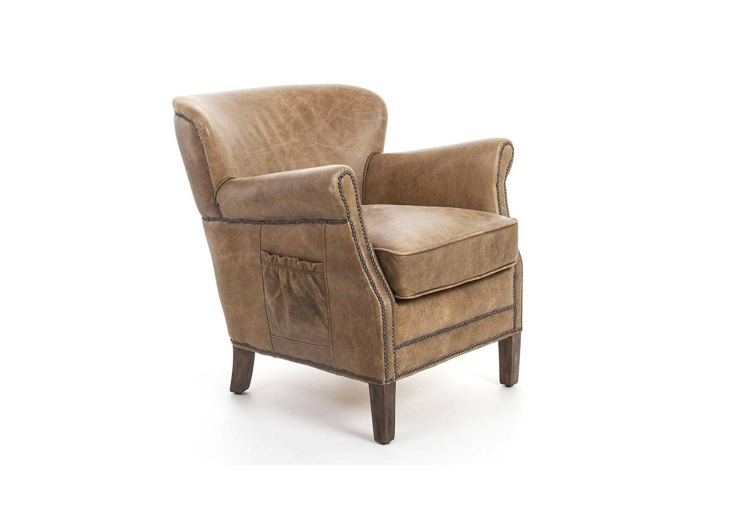 Fauteuil club cuir marron style vintage - L72 cm