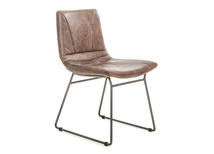 Chaise de bureau en cuir marron vintage et métal noir - L45 cm