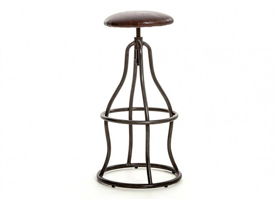 Bar stool Studio - Seat brown leather and metal