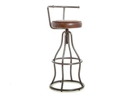 Bar stool with backrest Loft - Brown leather and metal seat