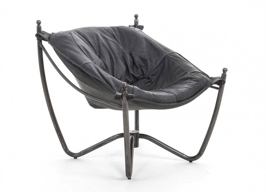 Armchair Manson - Black leather and metal