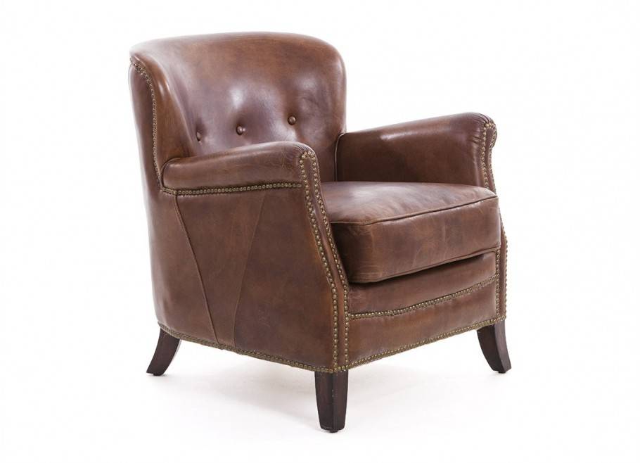 Fauteuil club en cuir et clous