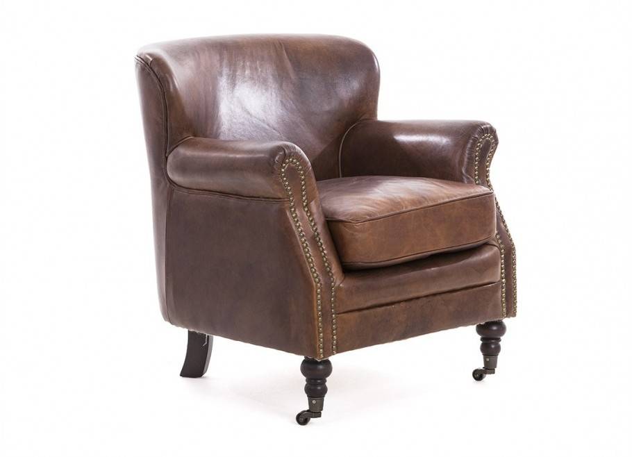 Club armchair in brown aged leather