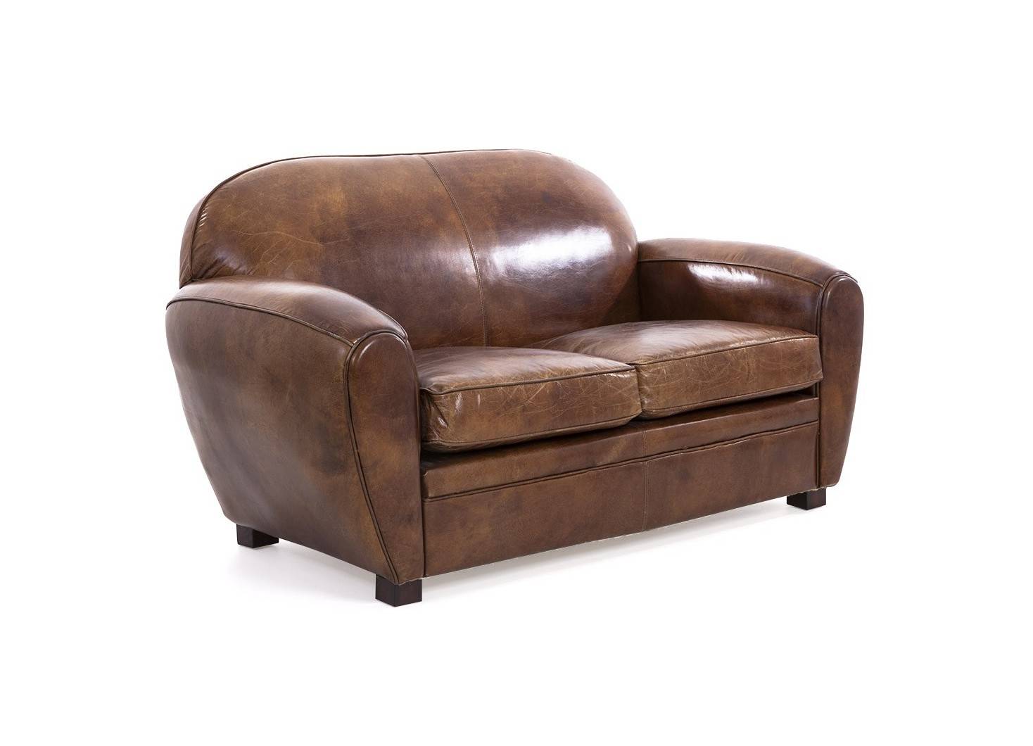 Club armchair 2 seaters - brown leather