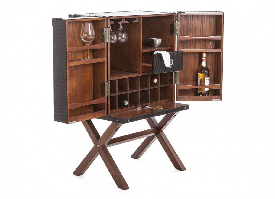 Malle bar sur stand Cap Horn - Petit modèle - Simili cuir croco marron foncé