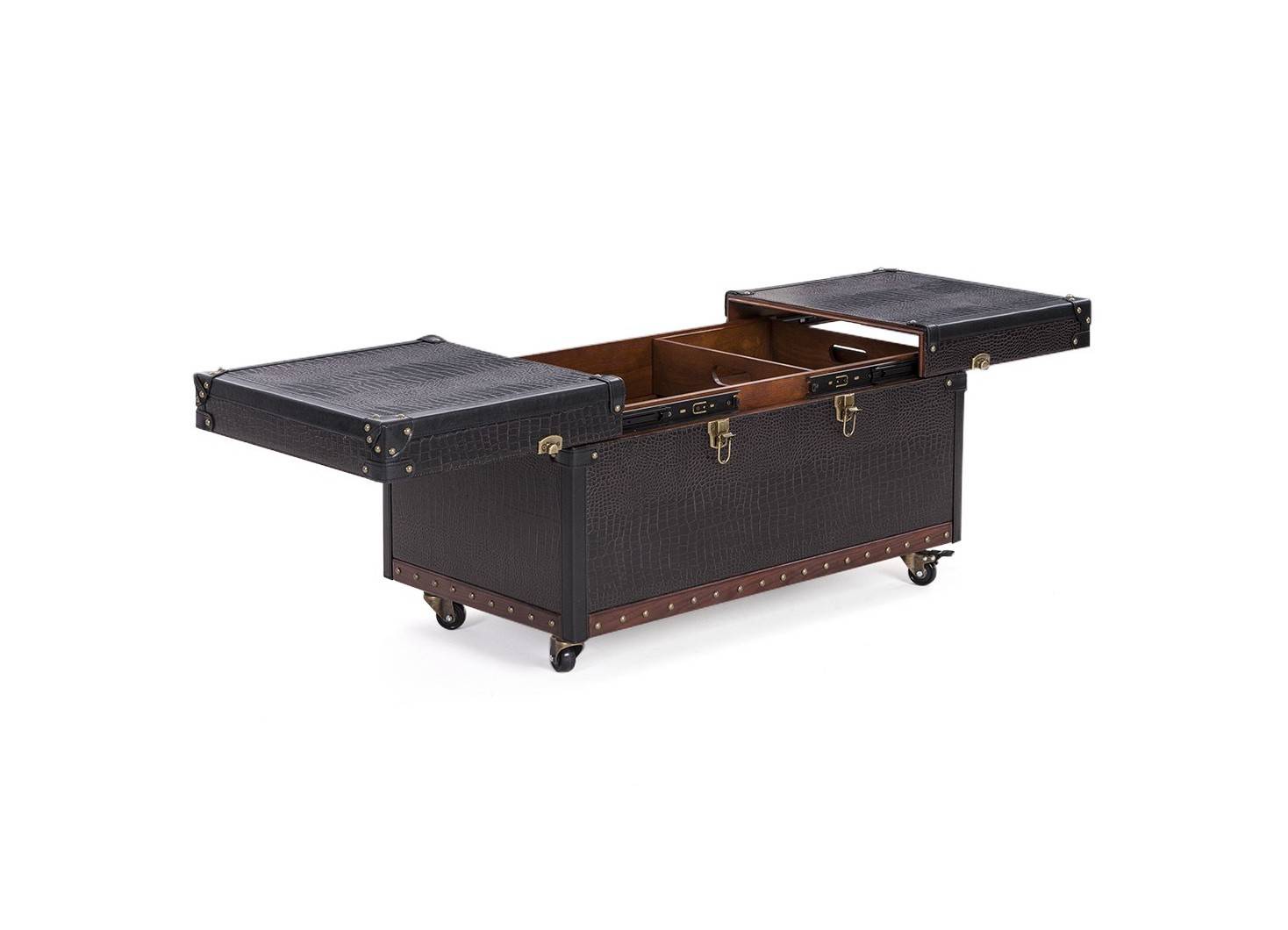 Table basse avec ouverture coulissante Cap Horn simili cuir croco marron foncé