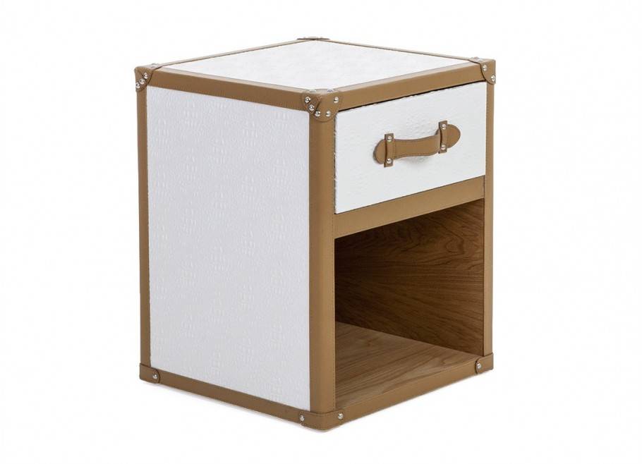 Bedside table Cap Horn - 1 drawer - White crocodile style