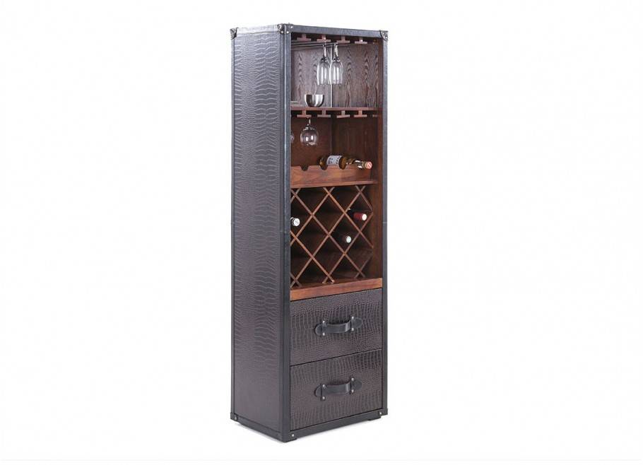 Colonne présentoir vins et liqueurs Cap Horn simili cuir croco marron foncé