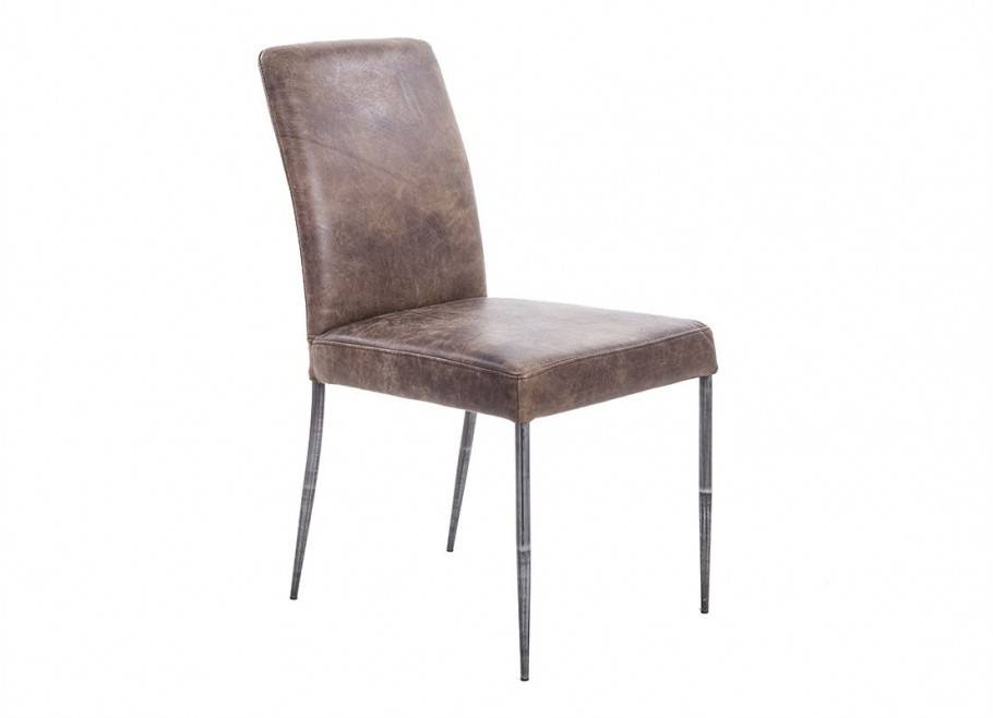 Chaise en cuir marron vintage et métal noir - L47 cm