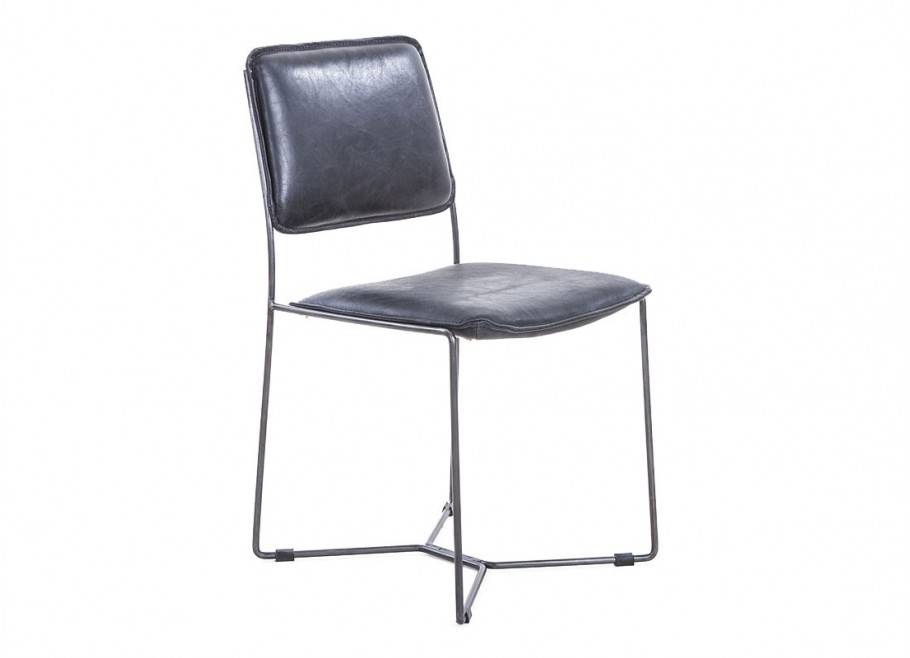 Chaise de bureau en cuir noir vintage et métal noir - L44 cm