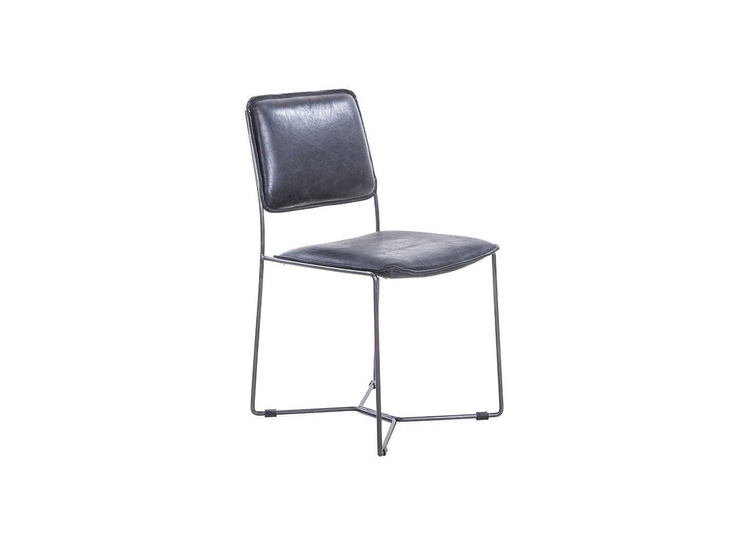 Chaise de bureau en cuir noir vintage et métal noir - L44 cm