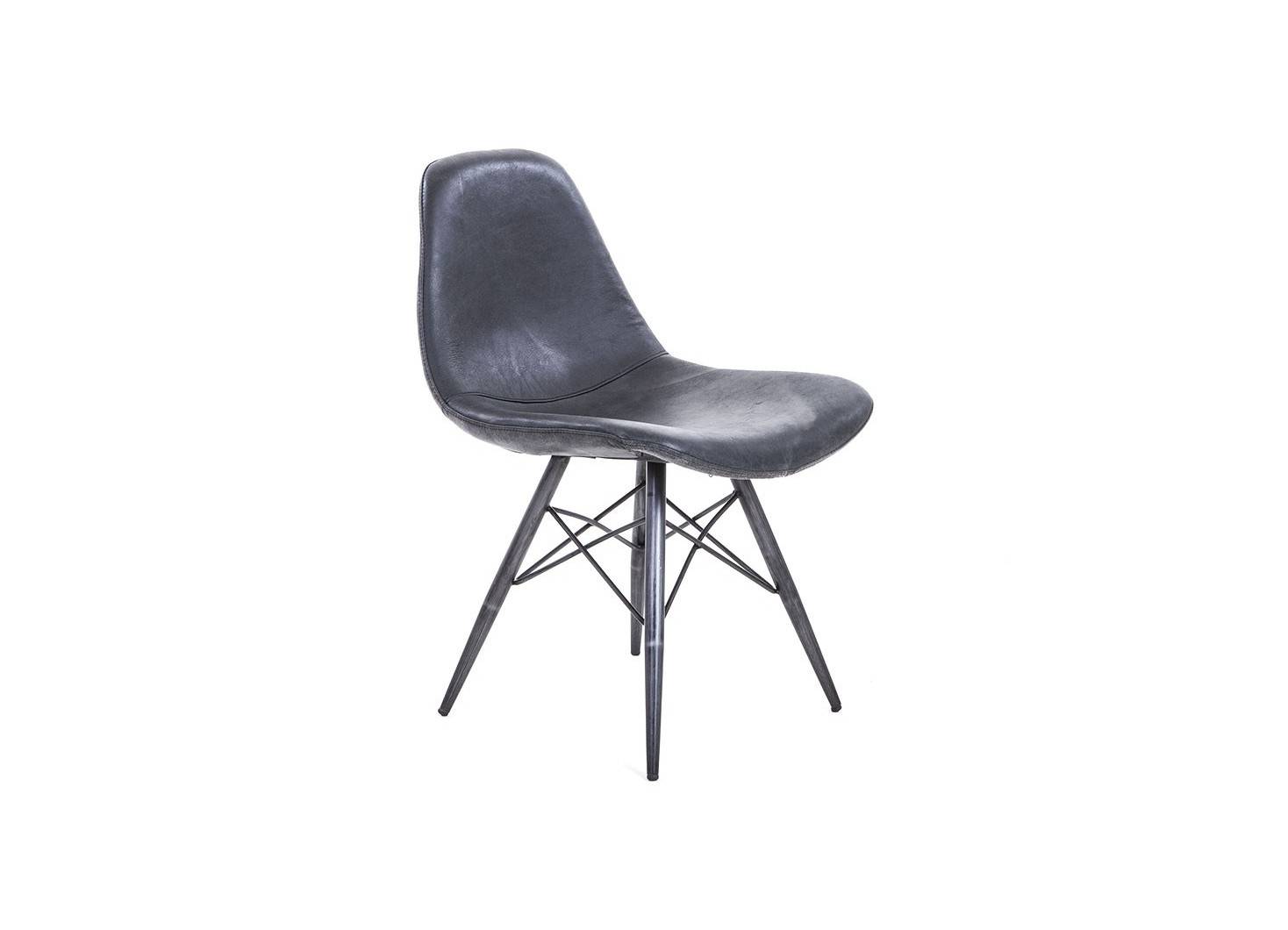 Chaise en cuir noir vintage - H82 cm