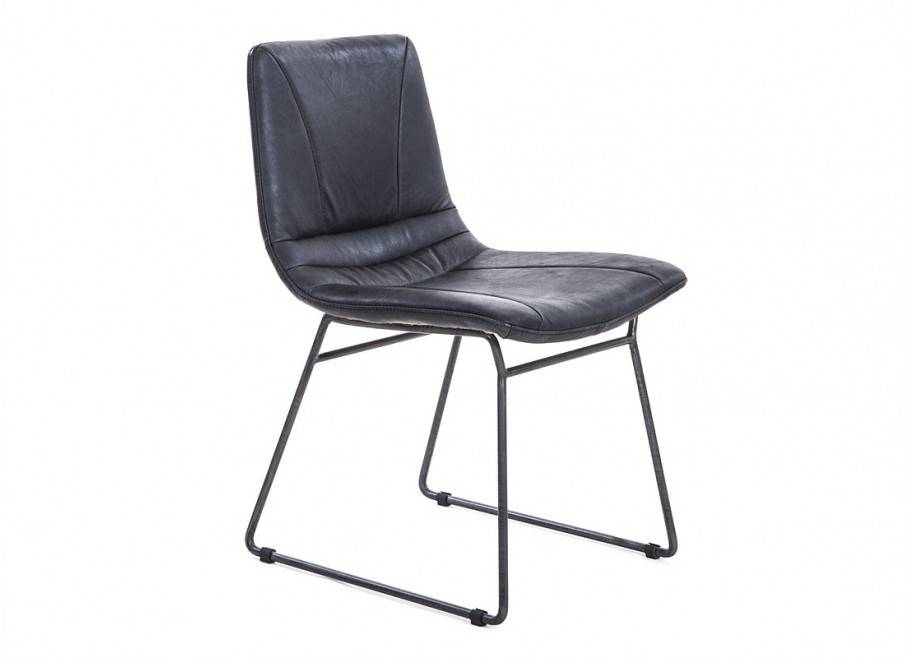 Chaise de bureau en cuir noir vintage et métal noir - L45 cm