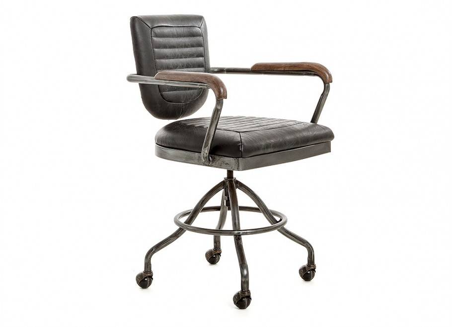 Fauteuil de bureau cuir noir vintage - H84 cm