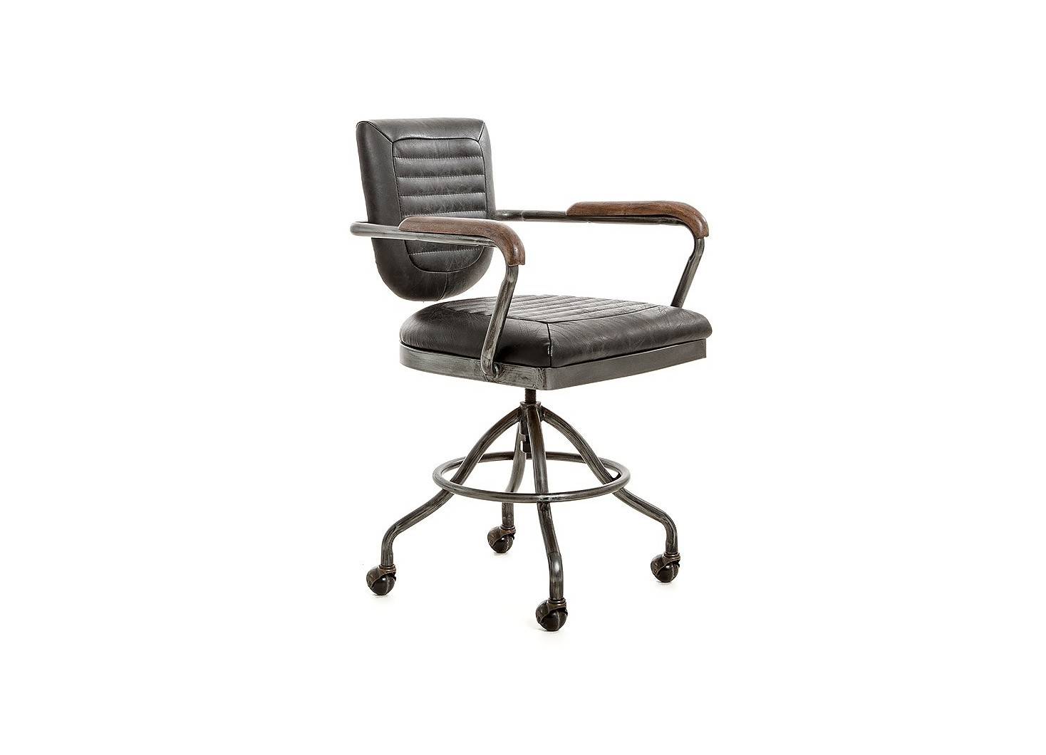 Fauteuil de bureau cuir noir vintage - H84 cm