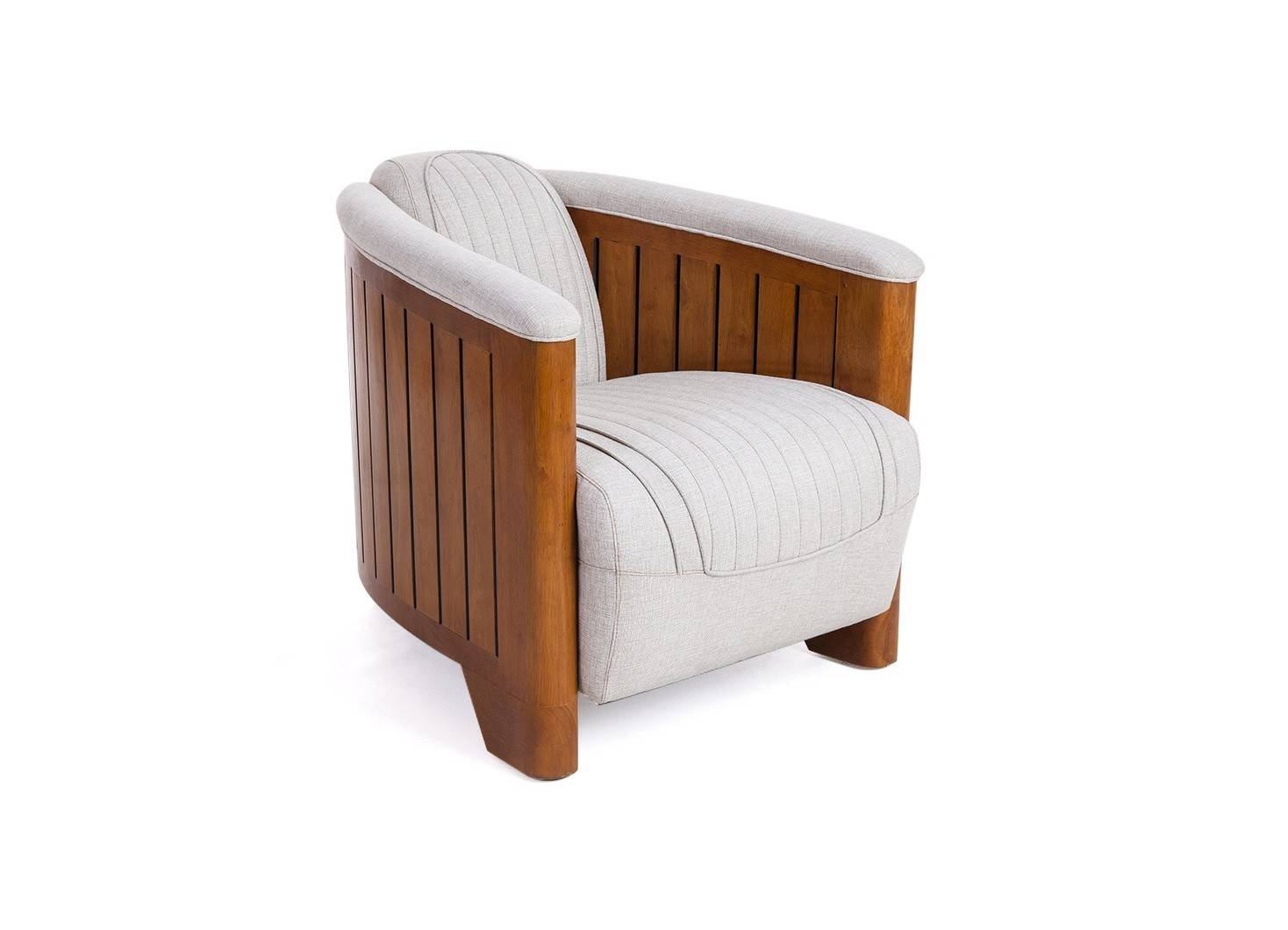 Fauteuil club Canoë d'inspiration nautique en tissu beige avec accoudoirs