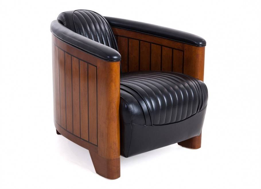 Fauteuil club Canoë - cuir noir