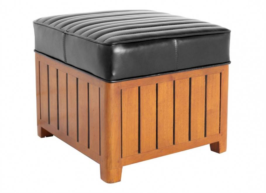 Canoë footstool - black leather 