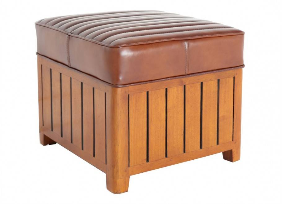 Canoë footstool - brown leather