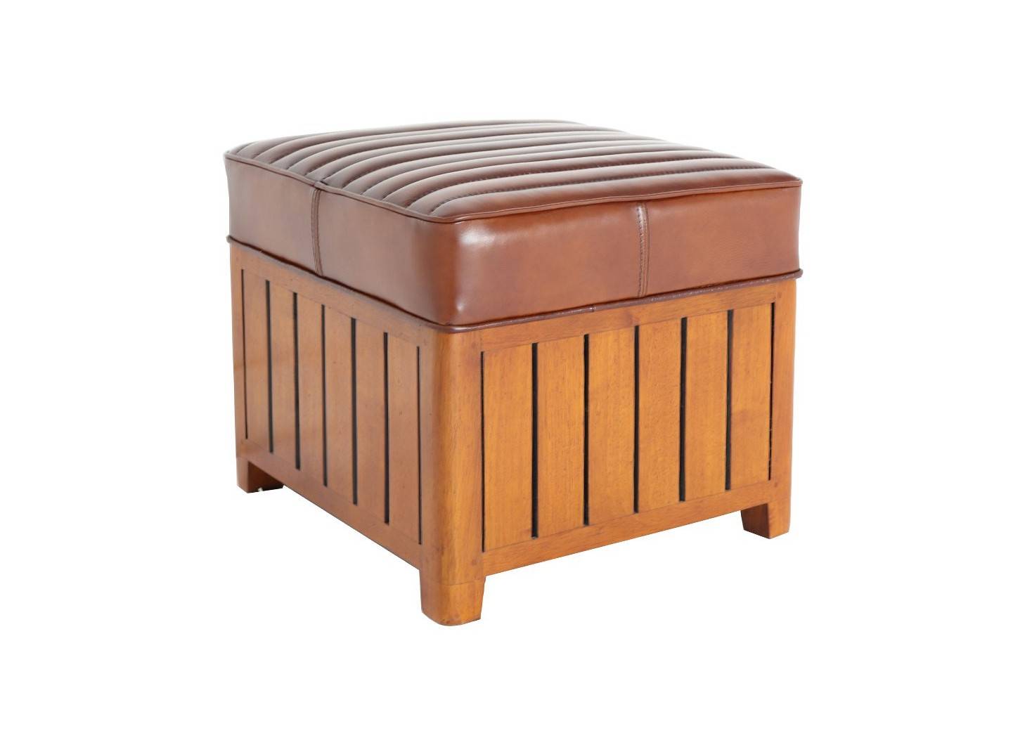 Canoë footstool - brown leather