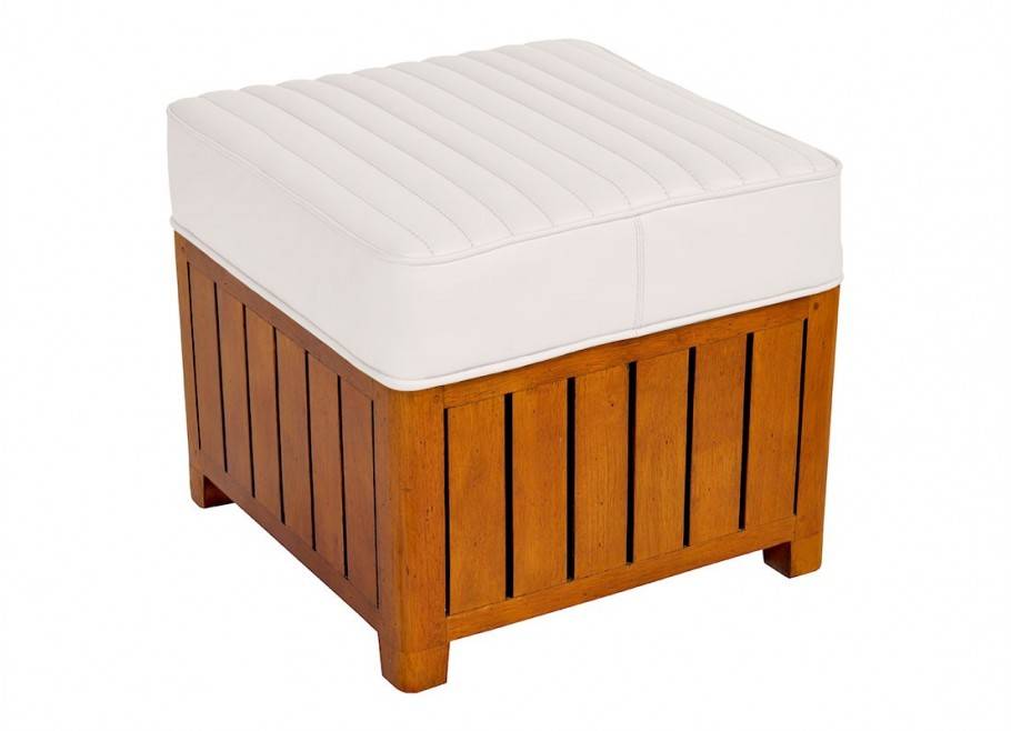 Pouf carré Canoë en cuir blanc