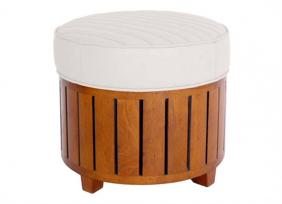 Canoë round footstool - white leather