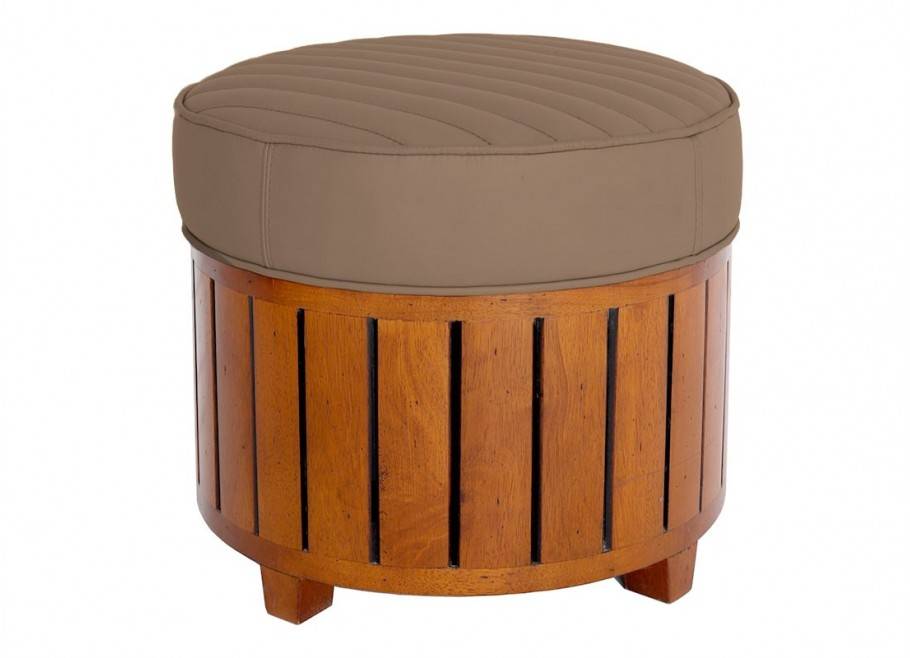 Canoë round footstool - taupe leather