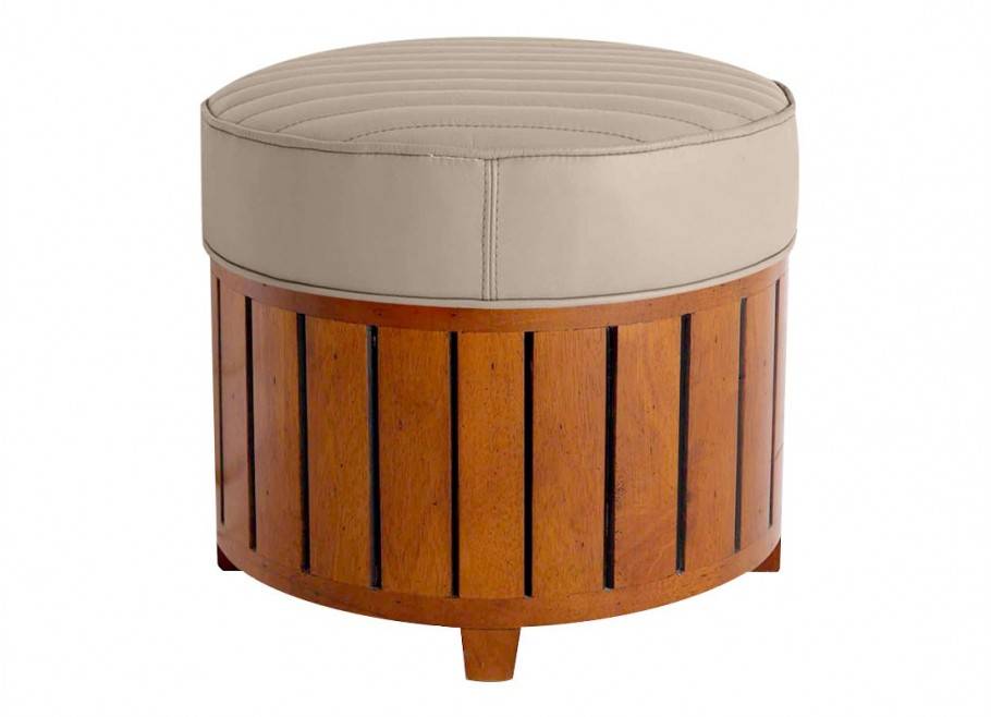 Canoë round footstool - Beige leather