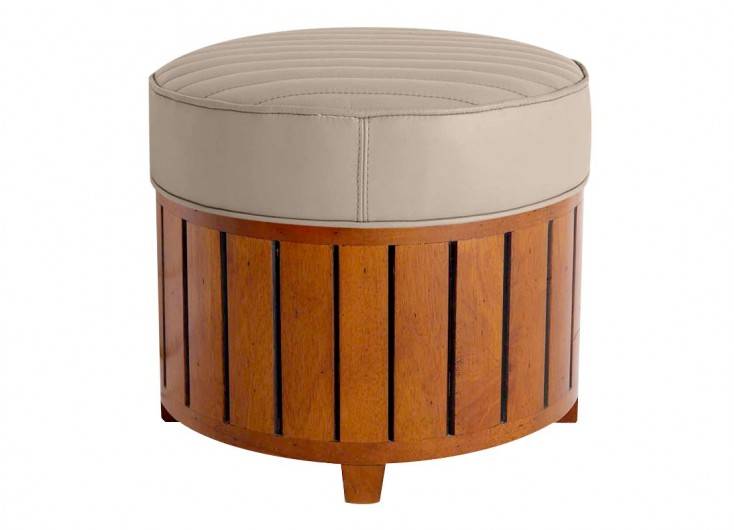 Canoë round footstool - beige leather